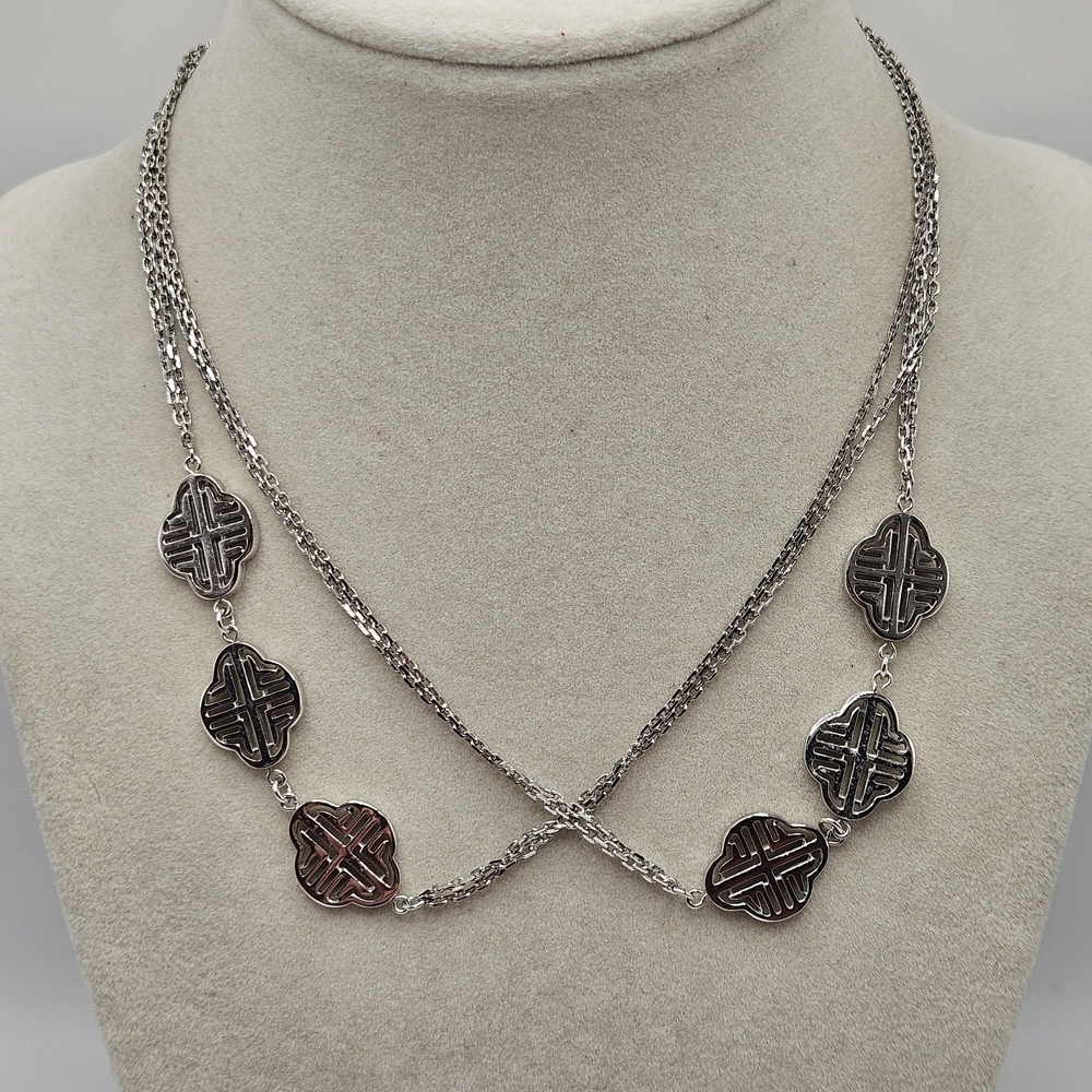 VINTAGE Monet Convertible Silver Tone Double Strand Medallion Chain Necklace
